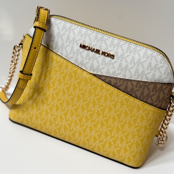 Michael Kors Jet Set Travel Dome Crossbody Bag Colorblock MK Daisy Yellow Multi - Picture 3 of 14